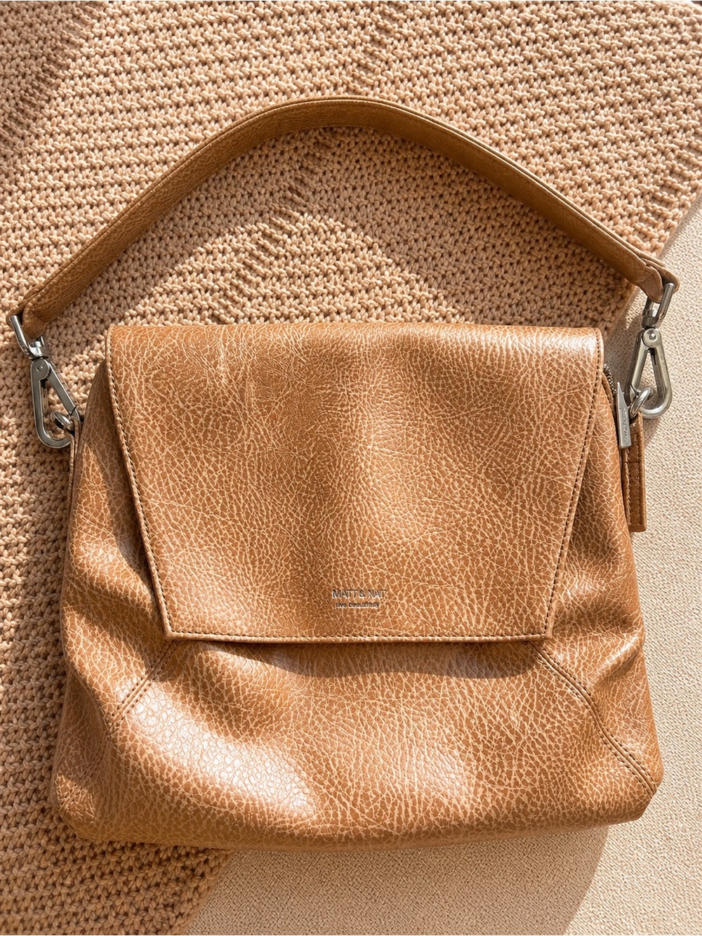 Vintage Matt & Nat Vegan Leather Flap Bag Tan Crossbody Shoulder Neutral